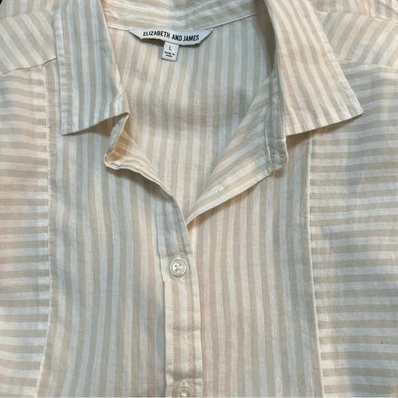 Elizabeth and James Tan and White Striped Button Down Long Sleeved Shirt. Large. - Picture 5 of 8